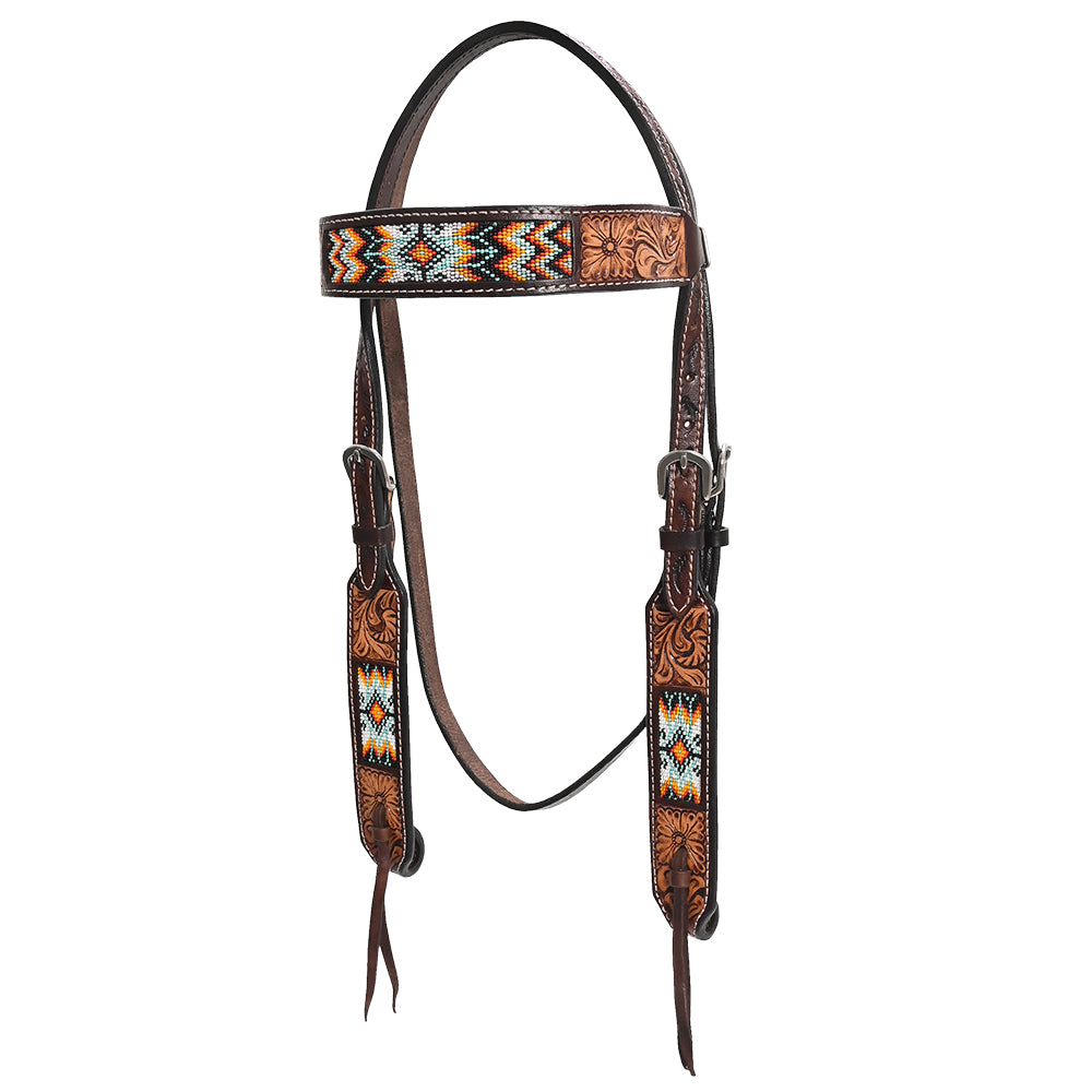 HILASON Western Horse Floral Headstall Breast Collar One Ear Headstall Wither Strap American Leather Tack Set
