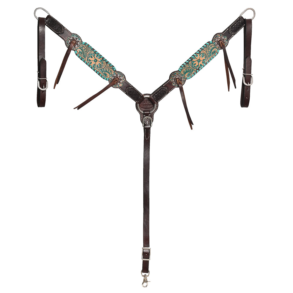 HILASON Western Horse Headstall Breast Collar Tack American Leather Floral Carving | Tack for Horses